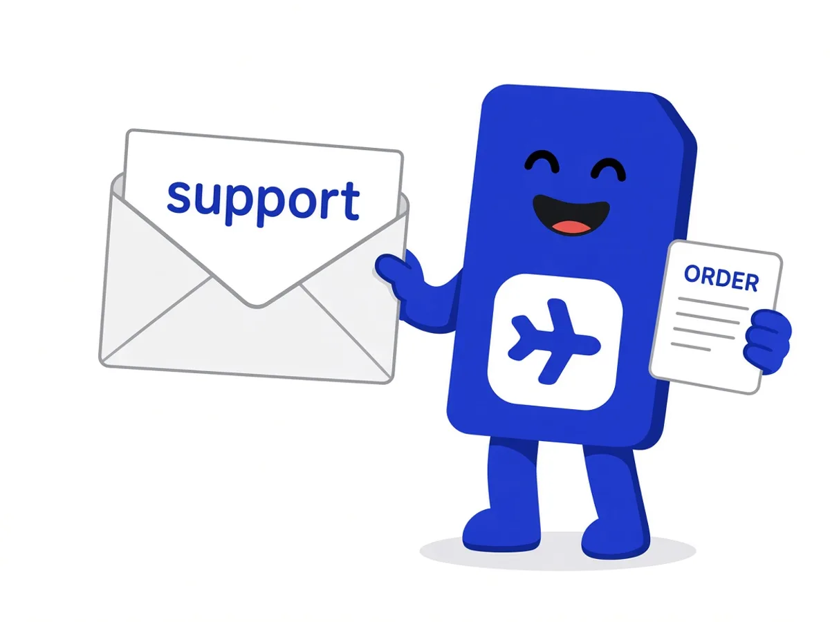 sim.do mascot sends an email to support with an order card.